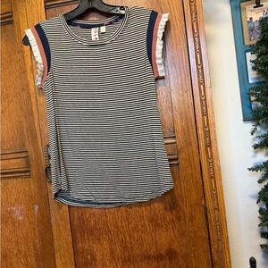 Anthropologie Navy and White Striped Short Sleeve Top